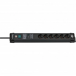 Premium-Line 6-socket power strip black 3 metres 60000A overvoltage protection