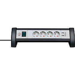 Premium-Office-Line Steckdosenleiste 4-fach schwarz/hellgrau, 1,8 Meter, 2x USB