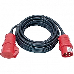 Professional CEE Starkstrom-Verlängerungskabel, 400V-Drehstromstecker schwarz/rot, 25 Meter, 5-polig, für den Außenbereich IP44