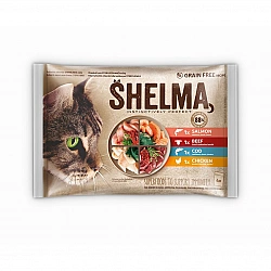 SHELMA Rich in salmon, cod, beef and chicken - wet cat food - 4x85g
