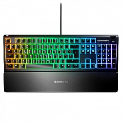 SteelSeries Apex 3 Gaming Keyboard, US Layout, Wired, Black SteelSeries Apex 3 Gaming keyboard, IP32 water resistant for protection against spills, Customizable 10-zone RGB illumination reacts to games and Discord, Whisper quiet gaming switches last for