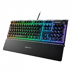 SteelSeries Apex 3 Gaming Keyboard, US Layout, Wired, Black SteelSeries Apex 3 Gaming keyboard, IP32 water resistant for protection against spills, Customizable 10-zone RGB illumination reacts to games and Discord, Whisper quiet gaming switches last for
