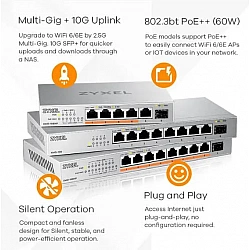 ZyXEL XMG-108 8 Port 10/2.5G MultiGig Switch unmanaged - Switch - 8-Port