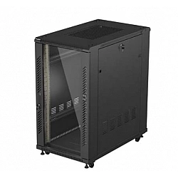 Szafa instalacyjna rack stojąca 19 22U 600x1000 czarna drzwi przeszkolne ( flat pack)