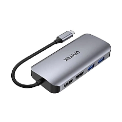 Unitek Aktywny hub USB-C 5Gbps, 2x HDMI 4K, czytnik kart, RJ-45, PD 100W