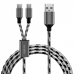 USB2.0 cable, A/M to micro-USB + USB-C, 1.2m