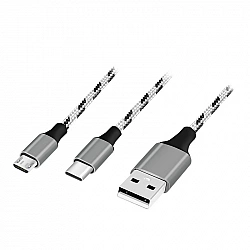 USB2.0 cable, A/M to micro-USB + USB-C, 1.2m