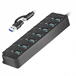 LogiLink USB 3.2 Gen1 Hub 7 Port Ein-/Ausschalter schwarz