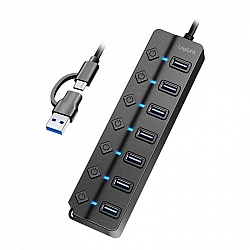 LogiLink USB 3.2 Gen1 Hub 7 Port Ein-/Ausschalter schwarz