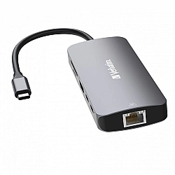 USB-C Pro Multiport-Hub CMH-09, 9 Port , Dockingstation grau, HDMI, RJ-45, 3x USB-A, 2x USB-C, SD, microSD