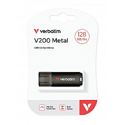 Verbatim V200 Metal USB Drive 128 GB, 128 GB, USB Typ-A, 3.2 Gen 1 (3.1 Gen 1), 200 MB/s, Kappe, Schwarz