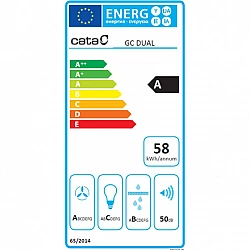 CATA | Hood | GC DUAL A 45 XGBK | Canopy | Energy efficiency class A | Width 45 cm | 820 m³/h | Touch control | LED | Black glass