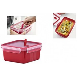emsa Mikrowellendose CLIP & MICRO, 1,3 Liter, quadratisch rot, 100% mikrowellengeeignet, mit Mikrowellen-Ventil und - 1 Stück (3110600388)