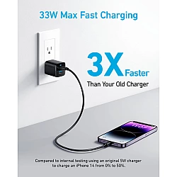 323 33W mains charger 1xUSB-A 1xUSB-C black