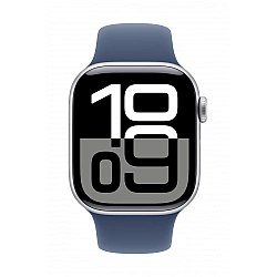 Watch Series 10 GPS, koperta 42 mm z aluminium w kolorze srebrnym z paskiem sportowym w kolorze denim - rozmiar S/M