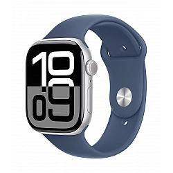 Watch Series 10 GPS + Cellular, koperta 46 mm z aluminium w kolorze srebrnym z paskiem sportowy w kolorze denim - rozmiar M/L