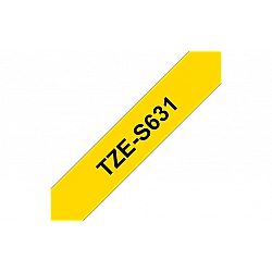 Brother TZe-S631 - Extra starker Klebstoff - Schwarz auf Gelb - Rolle (1,2 cm x 8 m)