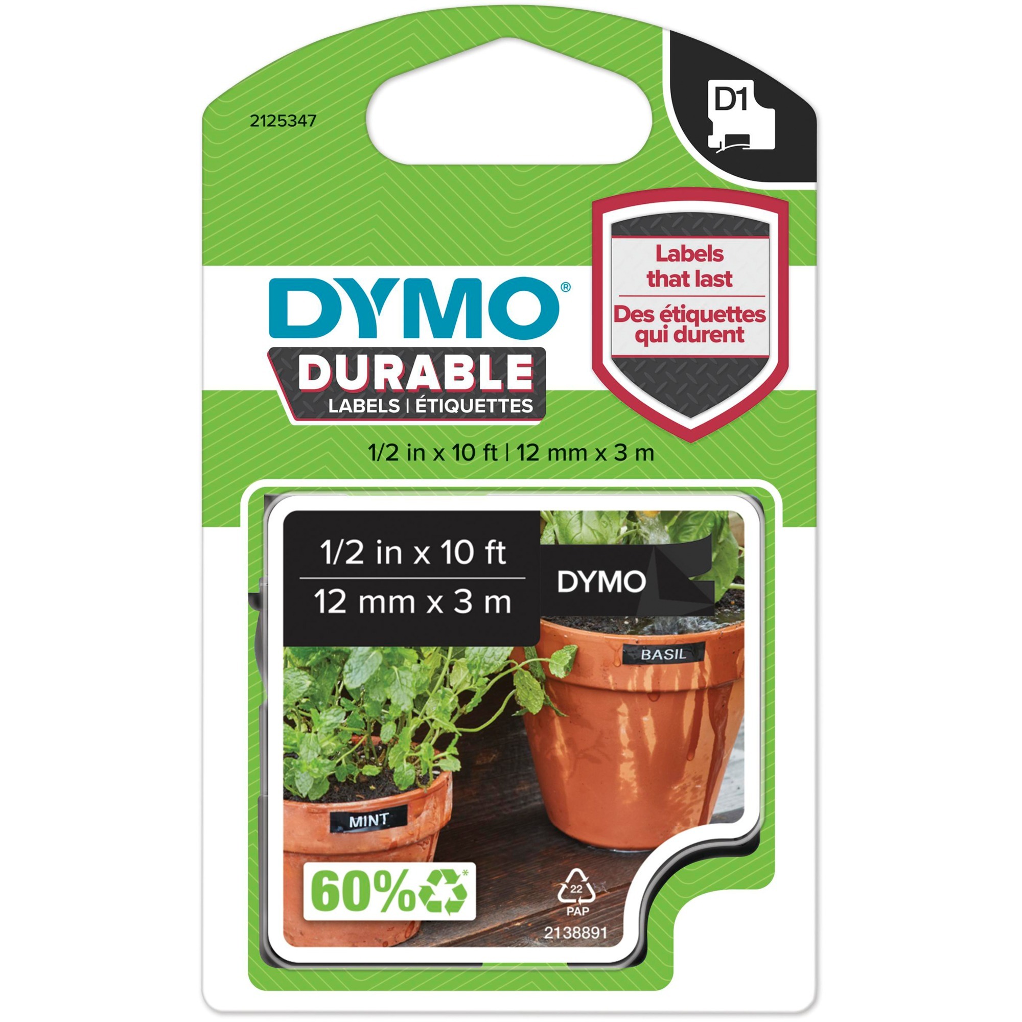 ITwork.lt: Dymo D1 - Selbstklebende Etiketten - Weiß auf Schwarz - Rolle (1,2 cm x 3 m) 1 Rolle...