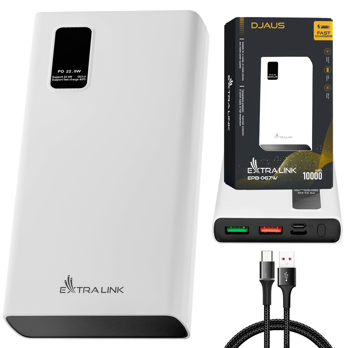 ITwork.lt: Extralink EPB-067W 10000mAh White | Power Bank | Power bank, Fast Charging, USB-C