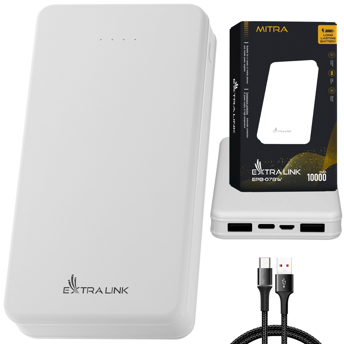 ITwork.lt: Extralink EPB-078W 10000mAh White Power Bank, USB-C