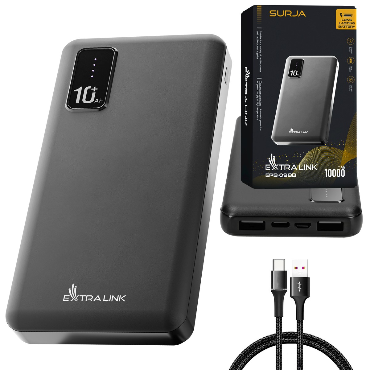 ITwork.lt: Extralink EPB-098B 10000mAh Black Power Bank, USB-C